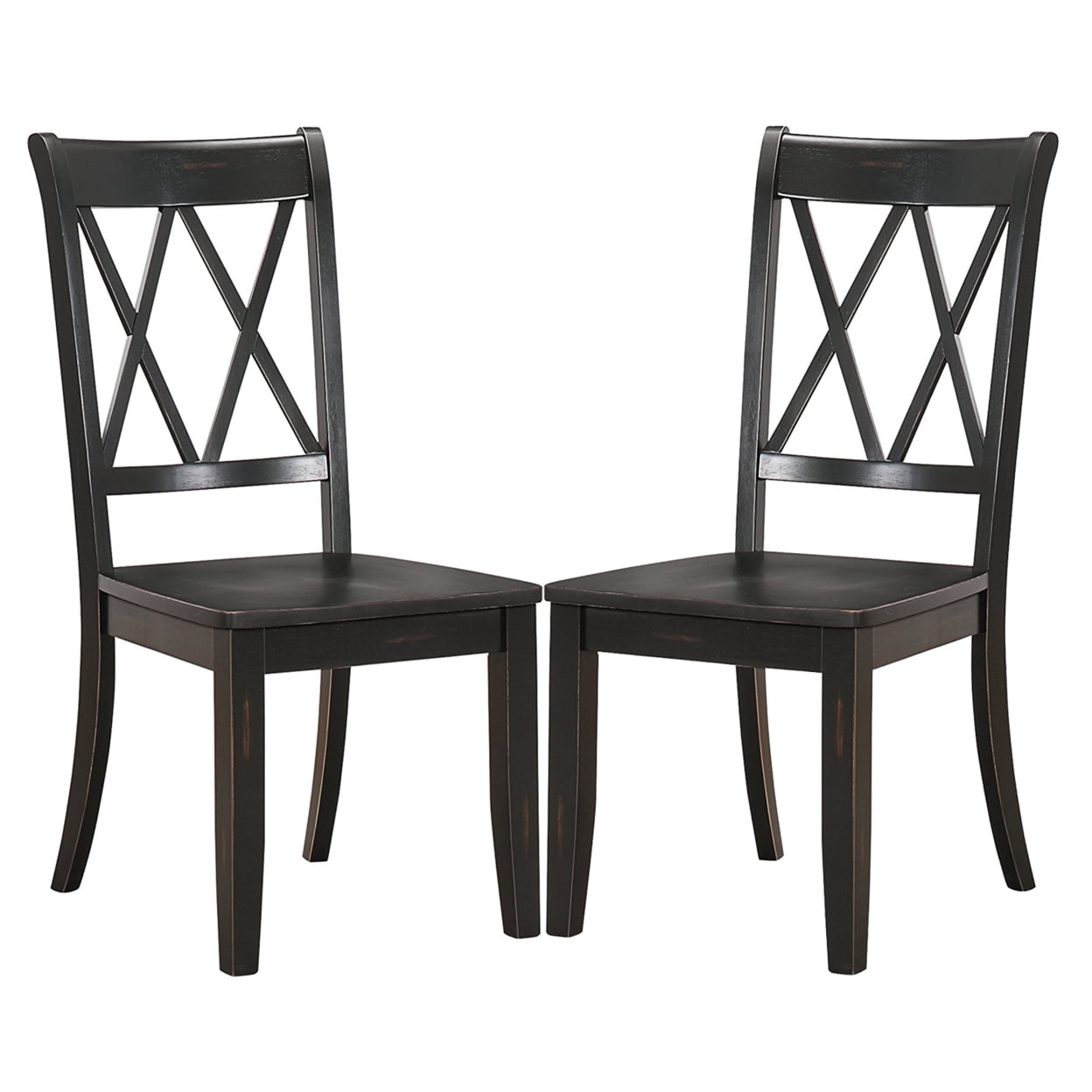 Rustic Black Wood Side Chair with Double-X Back, Set of 2