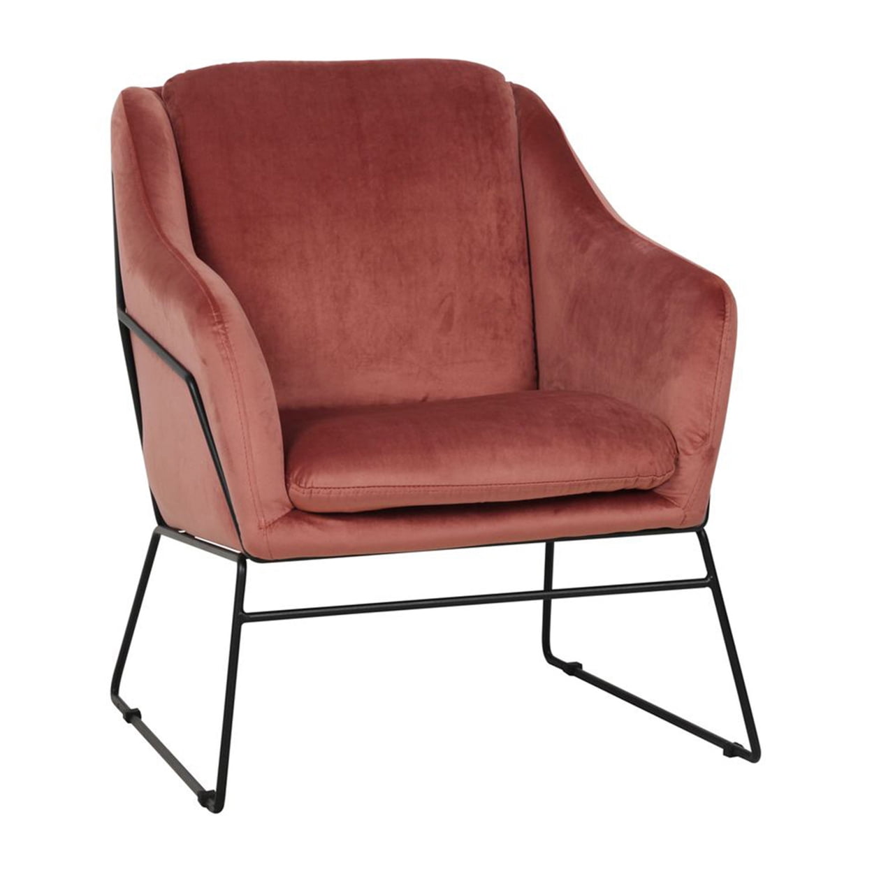 Royal Rose Velvet and Black Metal Accent Chair
