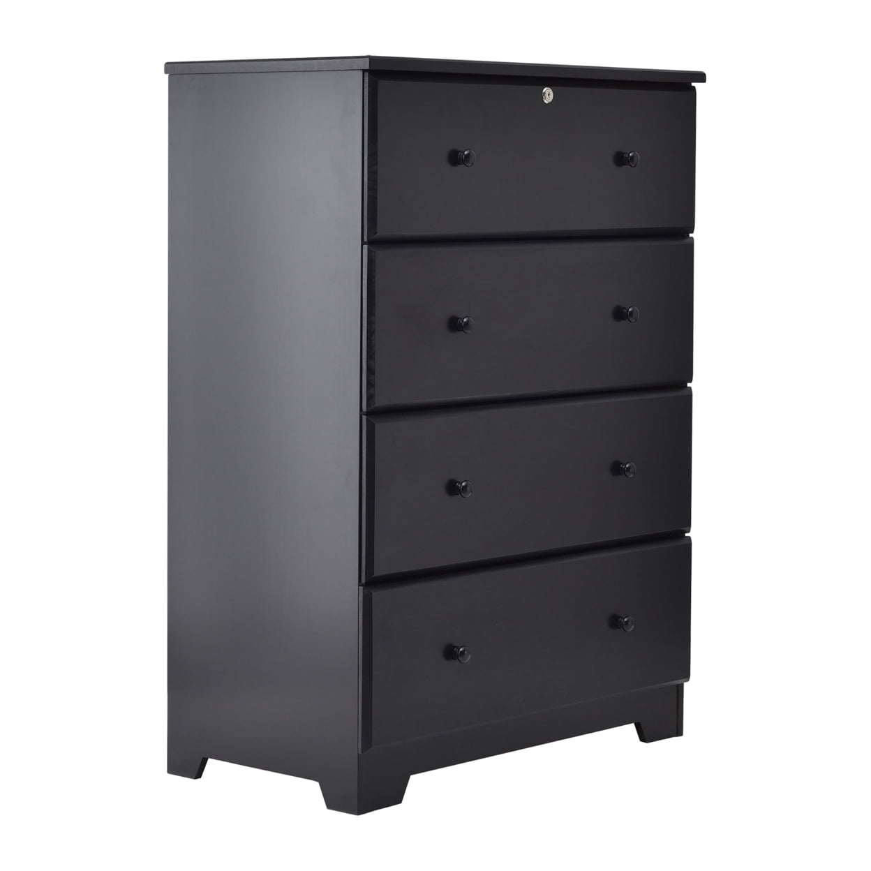 Isabela Black Solid Pine Wood 4 Drawer Chest Dresser