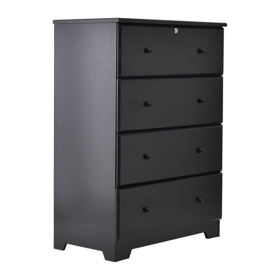 Home Furniture Isabela Solid Pine Wood 4 Drawer Chest Dresser - Black