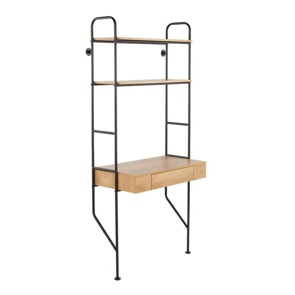 Home Furniture Lean Industrial Desk In Black Painted Steel, Wood And Brown