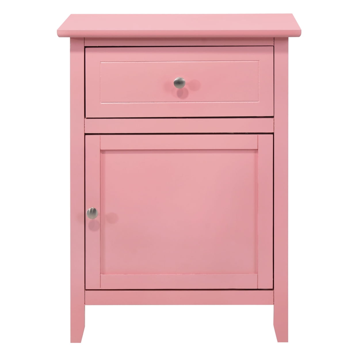 Pink Solid Wood 1-Drawer Nightstand with Door