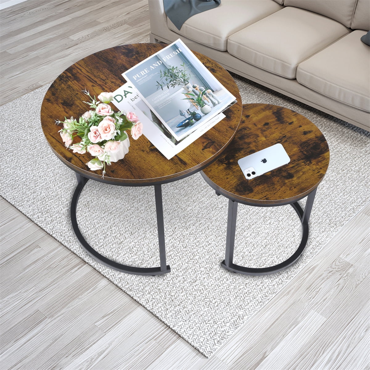 Home Furniture Modern Nesting Coffee Table Set of 2 for Living