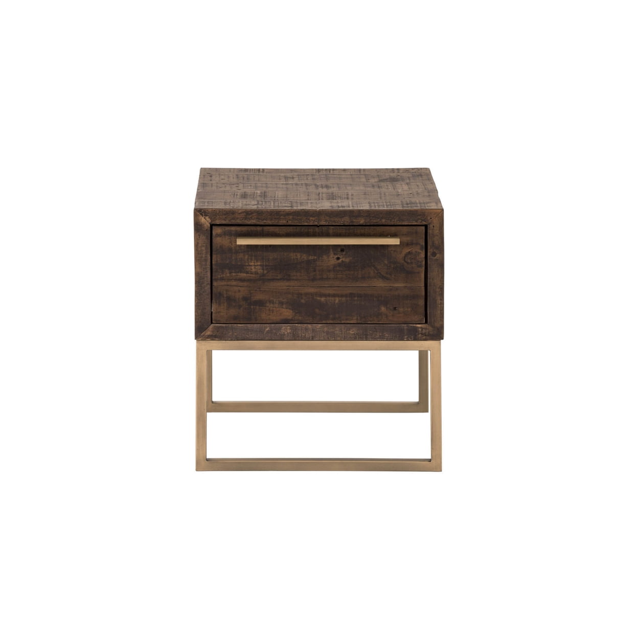 Transitional Smokey Taupe Square Side Table with Gold Metal Accents
