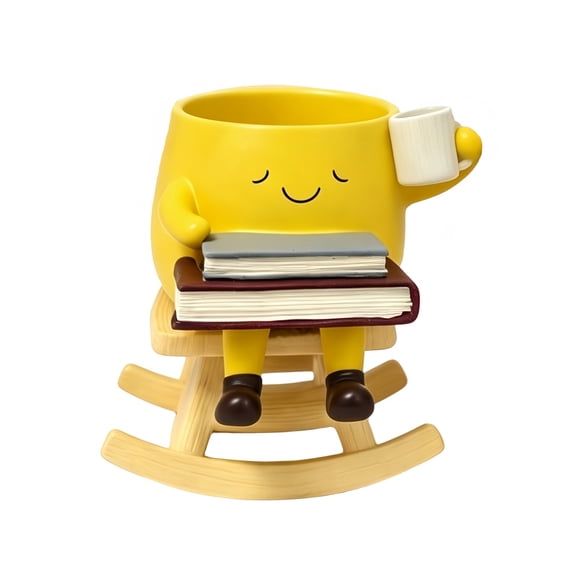 Home Garden Balcony Decor, Rocking Chair Planter Pot, Cute Face Rocking Chair Planter Pot Set Dynamic Sitting Cute Plant Pots Resin Succulent Flower Planter Desktop Decorative Swing Pot, Yellow