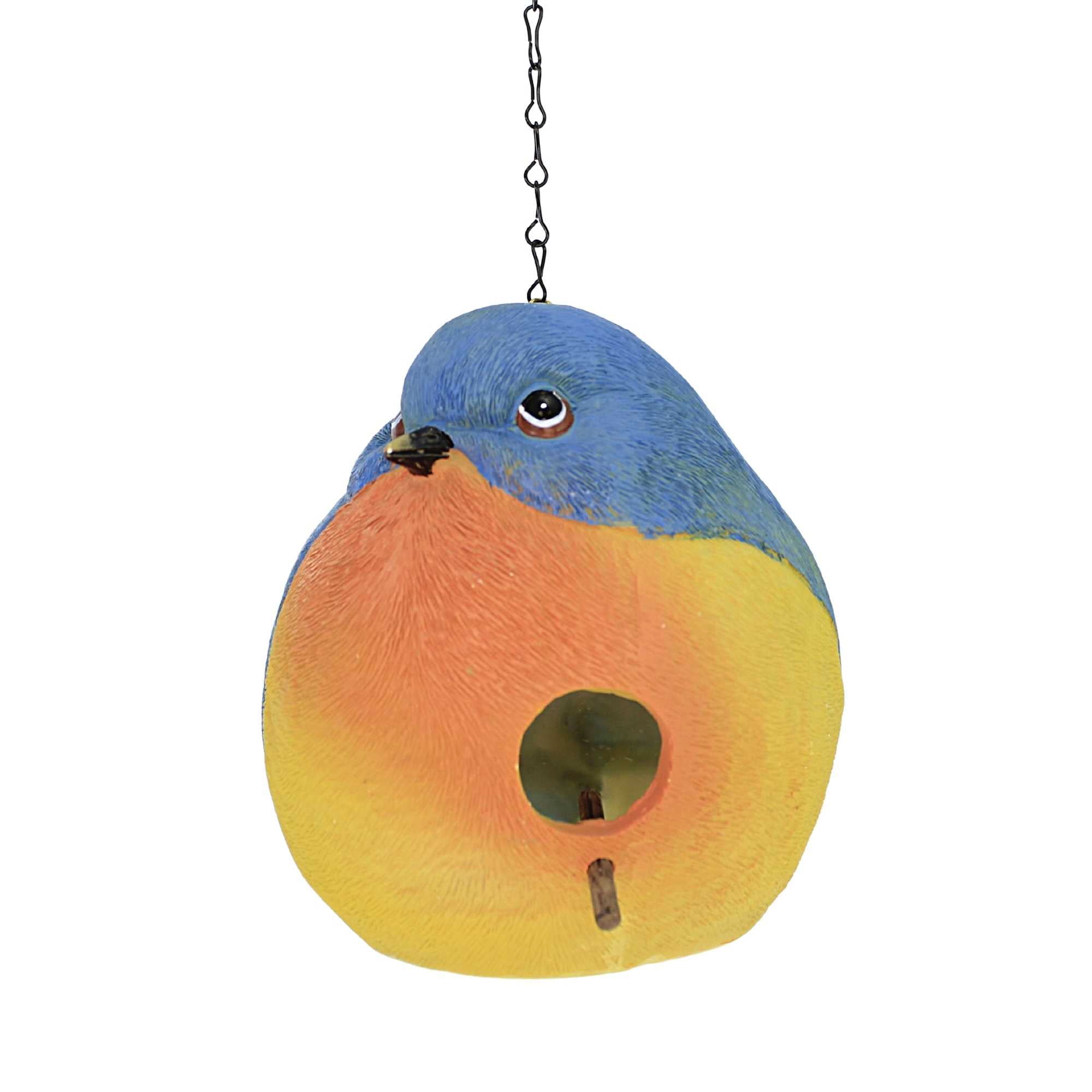 Blue and Orange Polyresin Bird Shaped Hanging Birdhouse