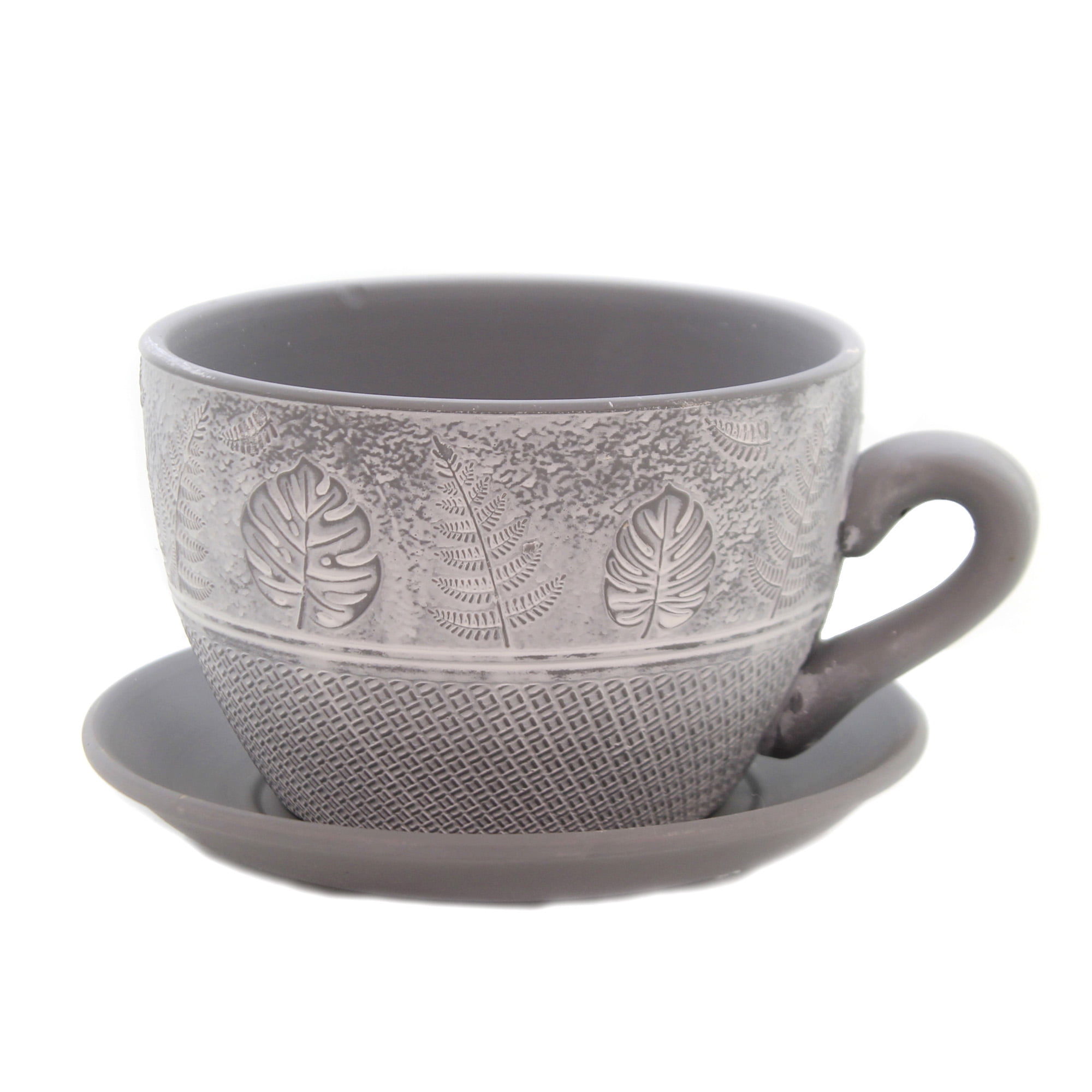 Home & Garden CUP & SAUCER PLANTER Spring Summer Flowers Er51497 Gray