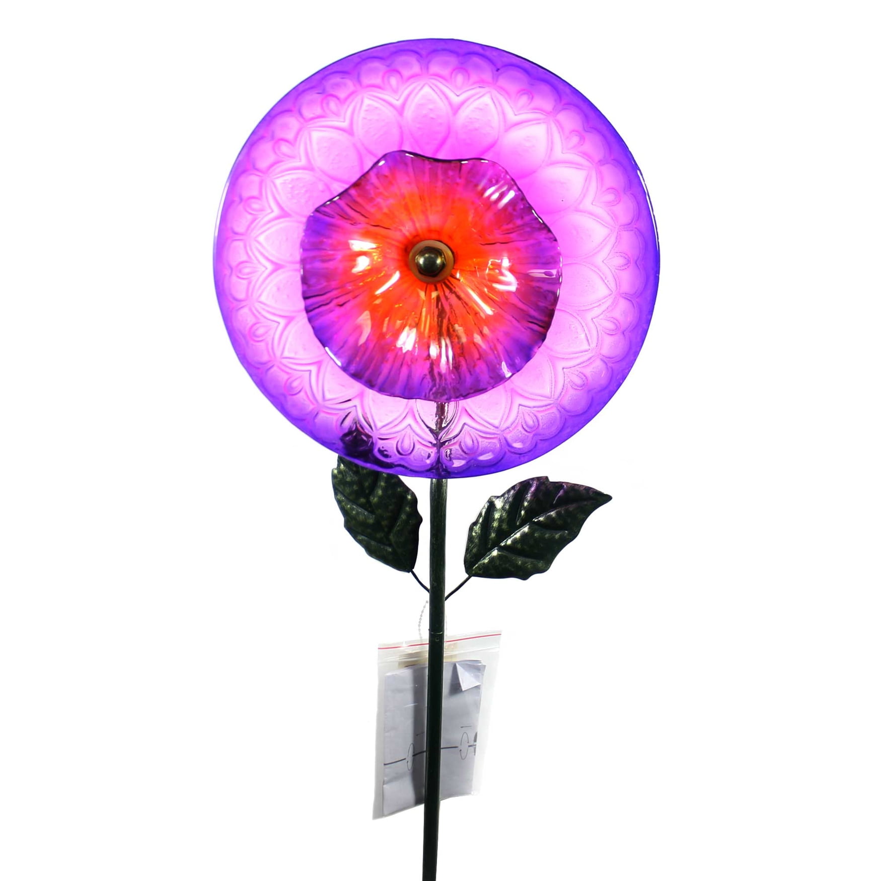 31-Inch Violet and Red Glass Rose Garden Stake