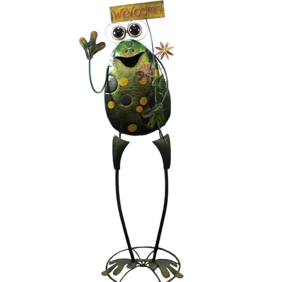 Home & Garden Frog Holding Welcome Sign Metal Summer Decor Porch 9721710