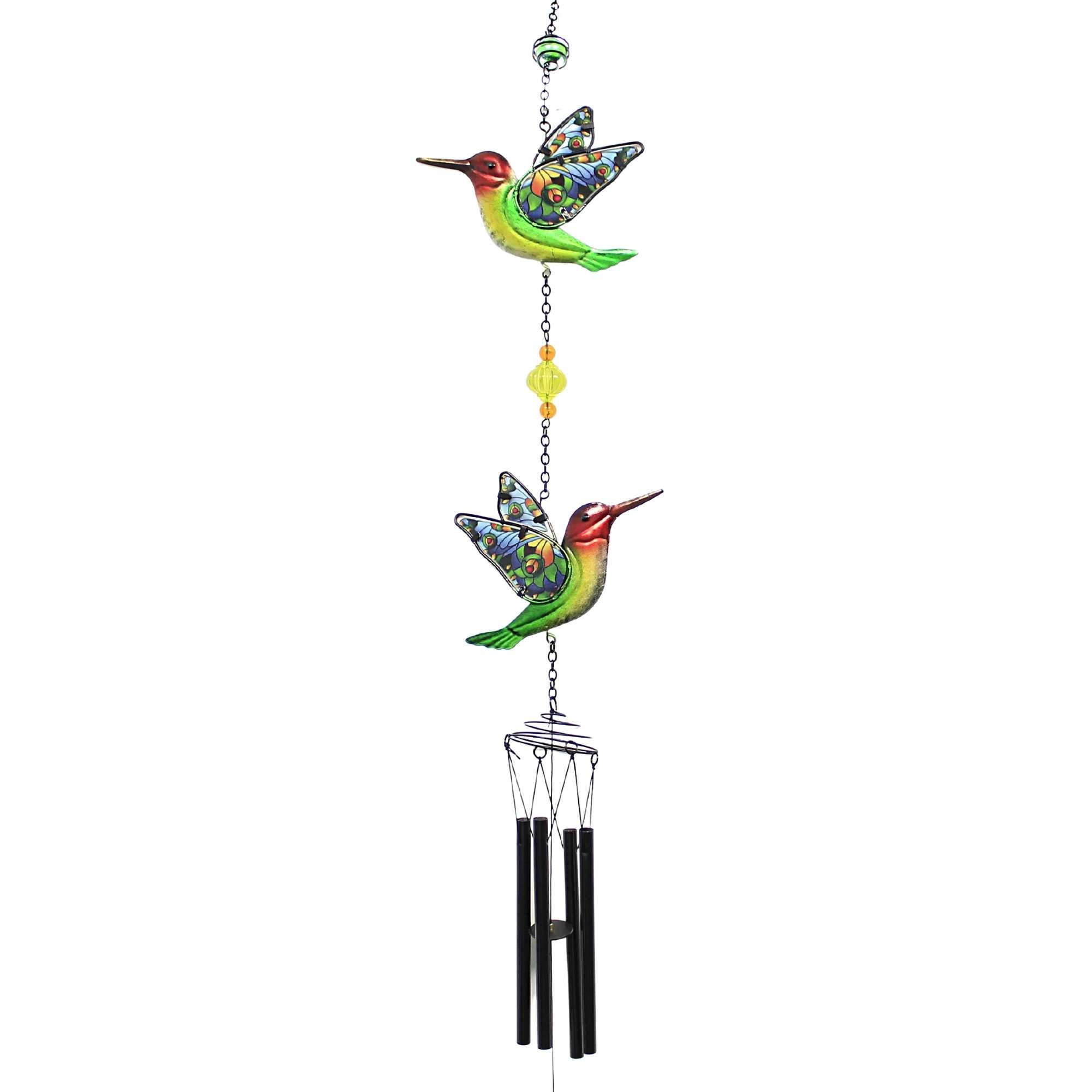 Evergreen 42.00In Garden Friends Wind Chime, Metal, Stained Glass  Outdoor  Spring 2Wc1905 Hummingbird