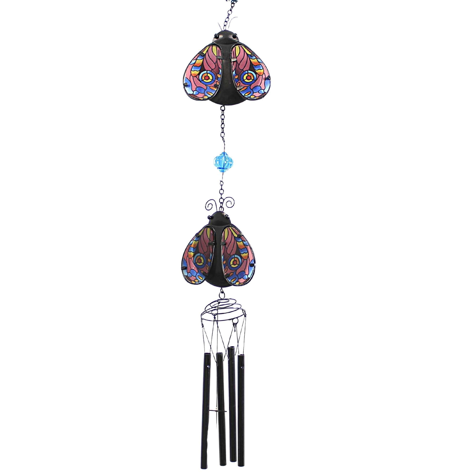 Evergreen 39.00In Garden Friends Wind Chime, Metal, Stained Glass  Outdoor  Spring 2Wc1905 Ladybug
