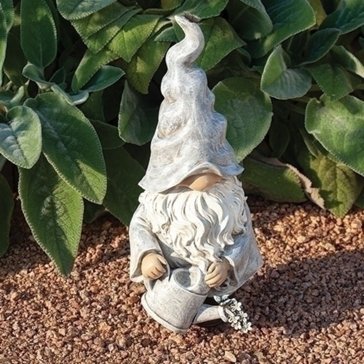 Gray Polyresin Garden Gnome with Watering Can