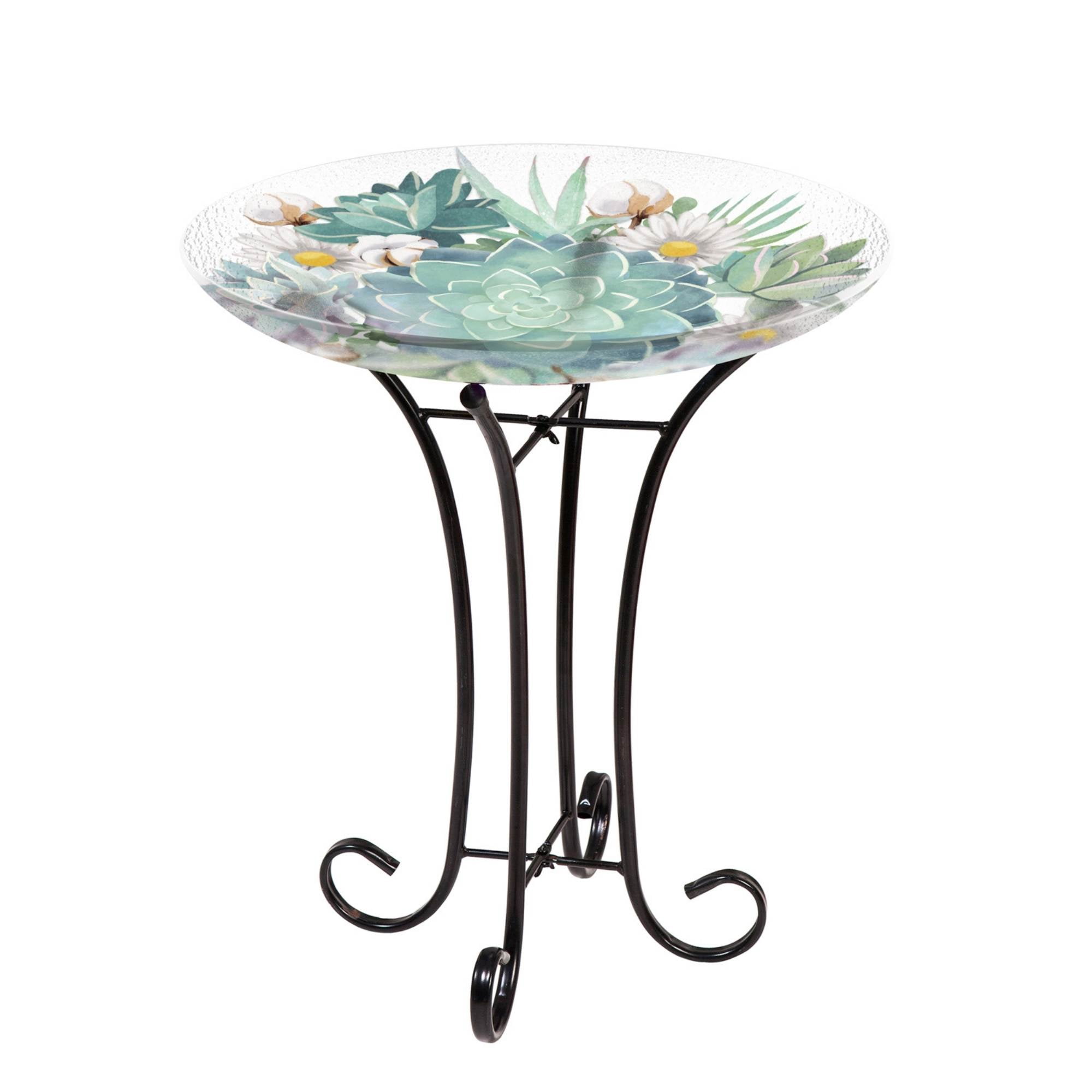 Home & Garden Harvest Succulents Bird Bath Glass Castus Metal Stand 2Gb1210