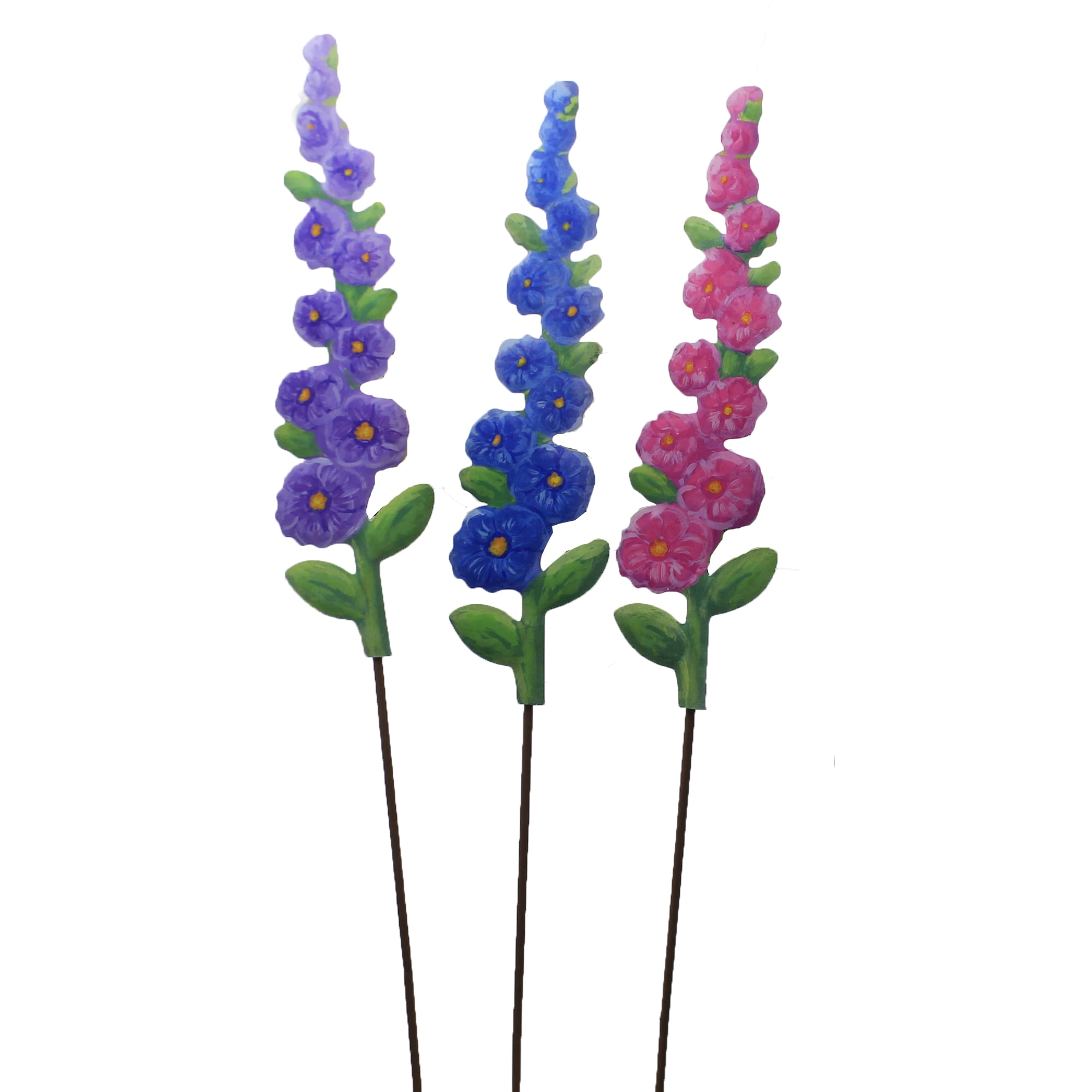 Home & Garden Hollyhocks Set/3 Metal Wil;Dflowers S21037