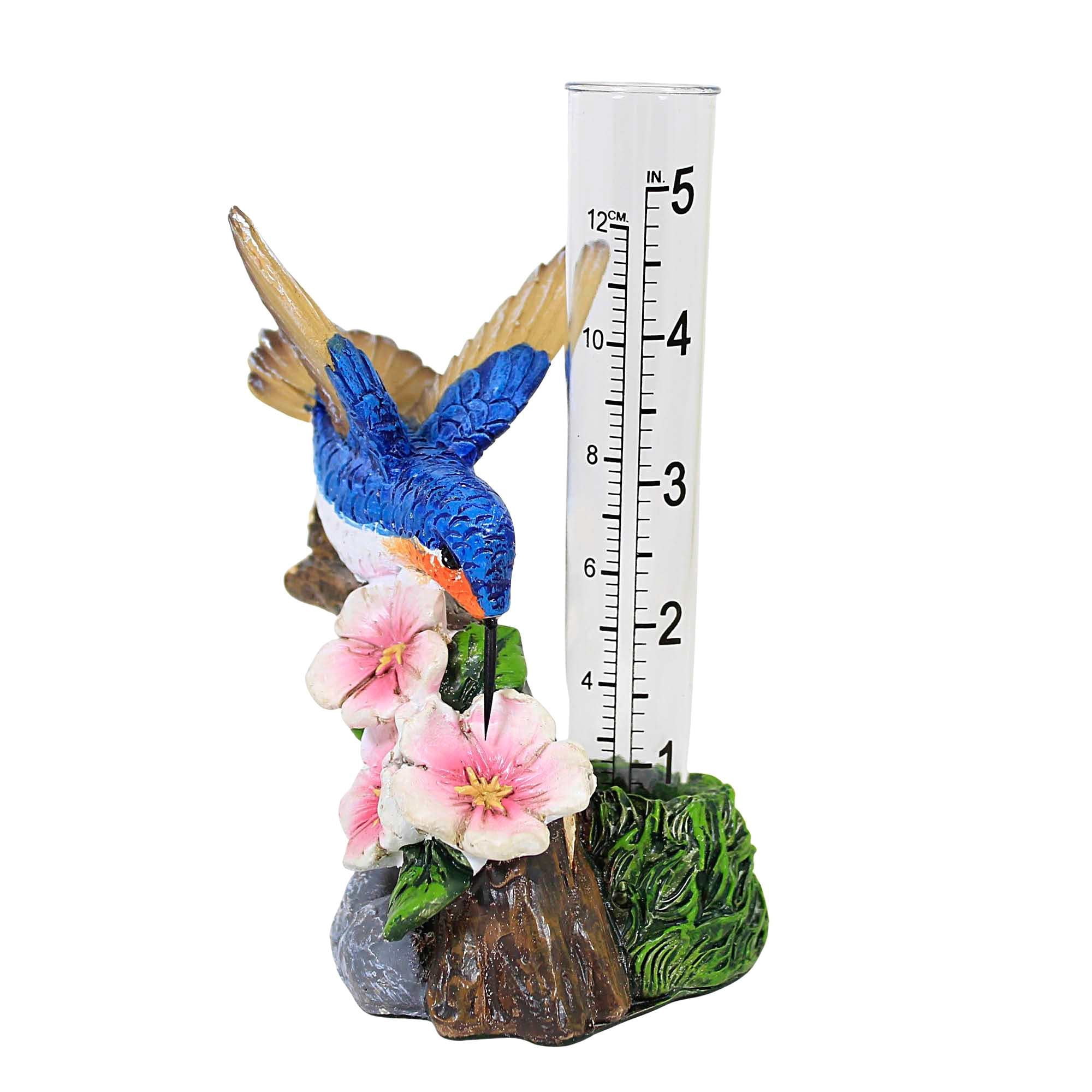 Home & Garden Hummingbird Rain Guage Polyresin Measure Water A7227 Blue