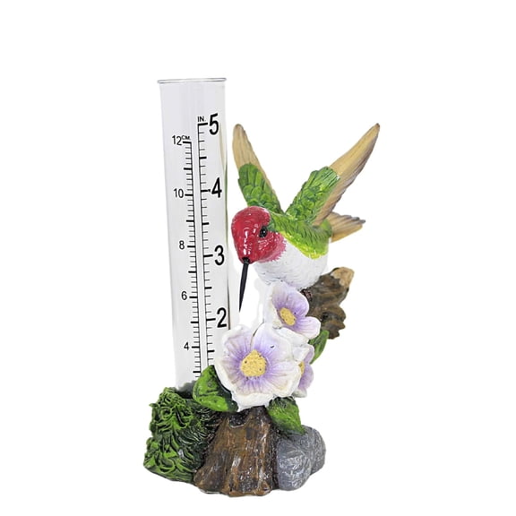 Home & Garden Hummingbird Rain Guage Polyresin Measure Water A7227 Green