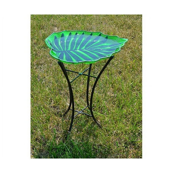 Home & Garden Leaf Shaped Birdbath Glass With Stand Water Yard Decor Se5064
