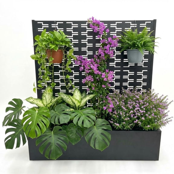 Home Garden Metal Planter Box with Trellis, 45.7"x45"x15" Raised Flower Beds with Trellis for Climbing Plants Vegetables, Privacy Screen Planter Box with Drainage Holes for Patio Balcony