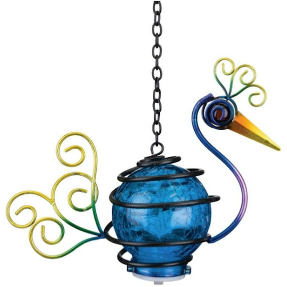 Home & Garden Peacock Bird Solar Lantern Glass Hand Painted 12553.