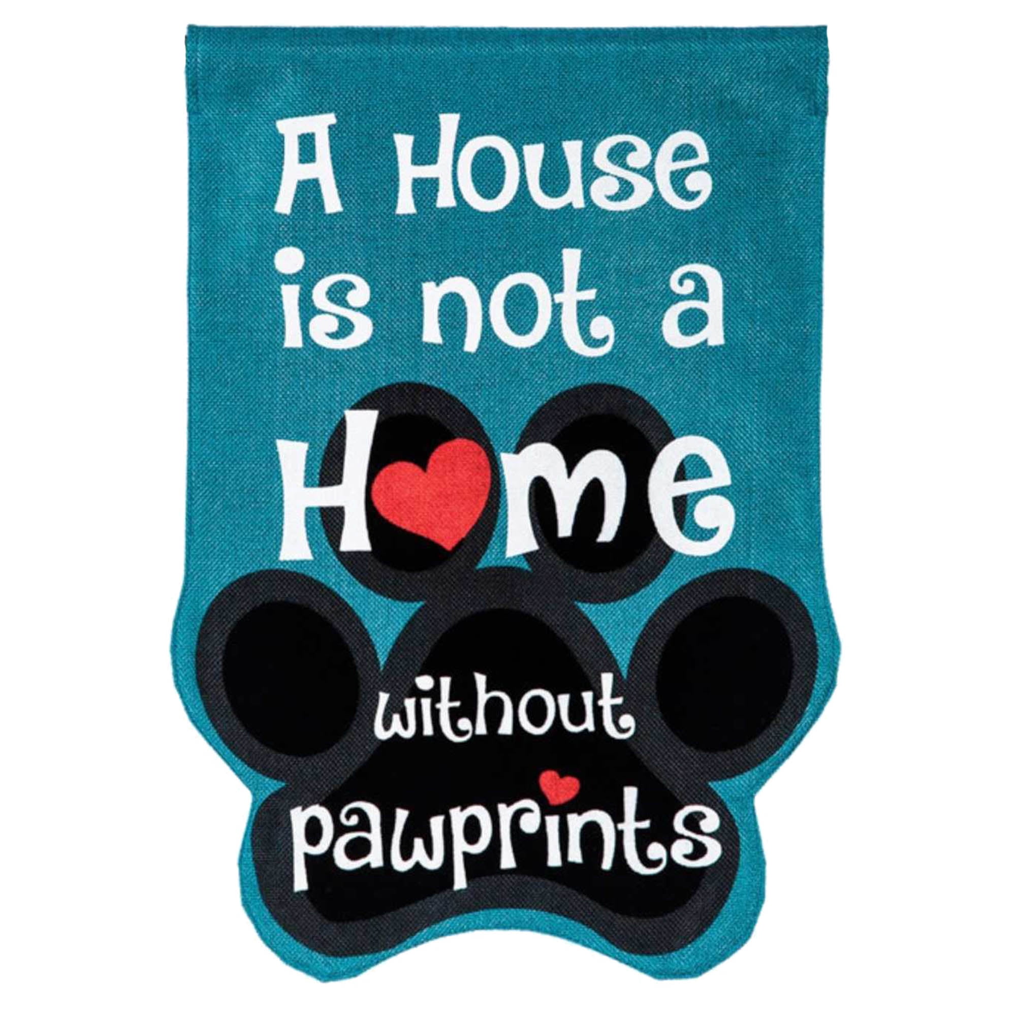 Paw Prints Blue and Black Burlap Garden Flag
