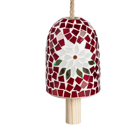 Home & Garden Poinsettia Mosaic Bell Chime Glass Christmas 2Wc2085 Red