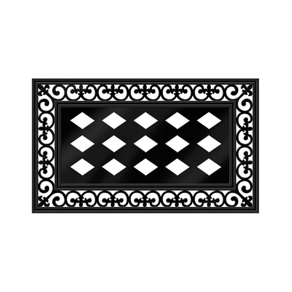 Evergreen Black Fleur Scroll Sassafras Floor Mat Indoor Outdoor Rubber Tray 18"x30" Fits Sassafras Inserts 10"x22" Black