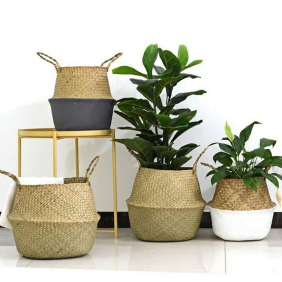 Home Garden Seagrass Wickerwork Basket Rattan Foldable Hanging Flower Pot Planter Woven Dirty Laundry Basket Storage Basket