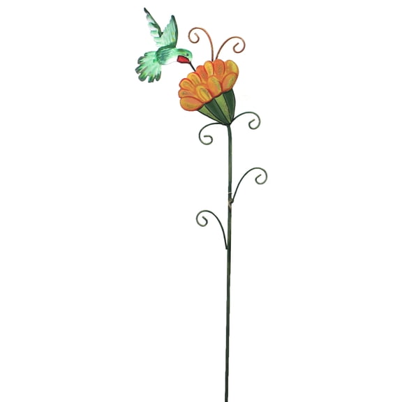 Sleepy Flower & Hummingbird - One Garden Stake 35 Inch, Metal - Spring Summer S21064