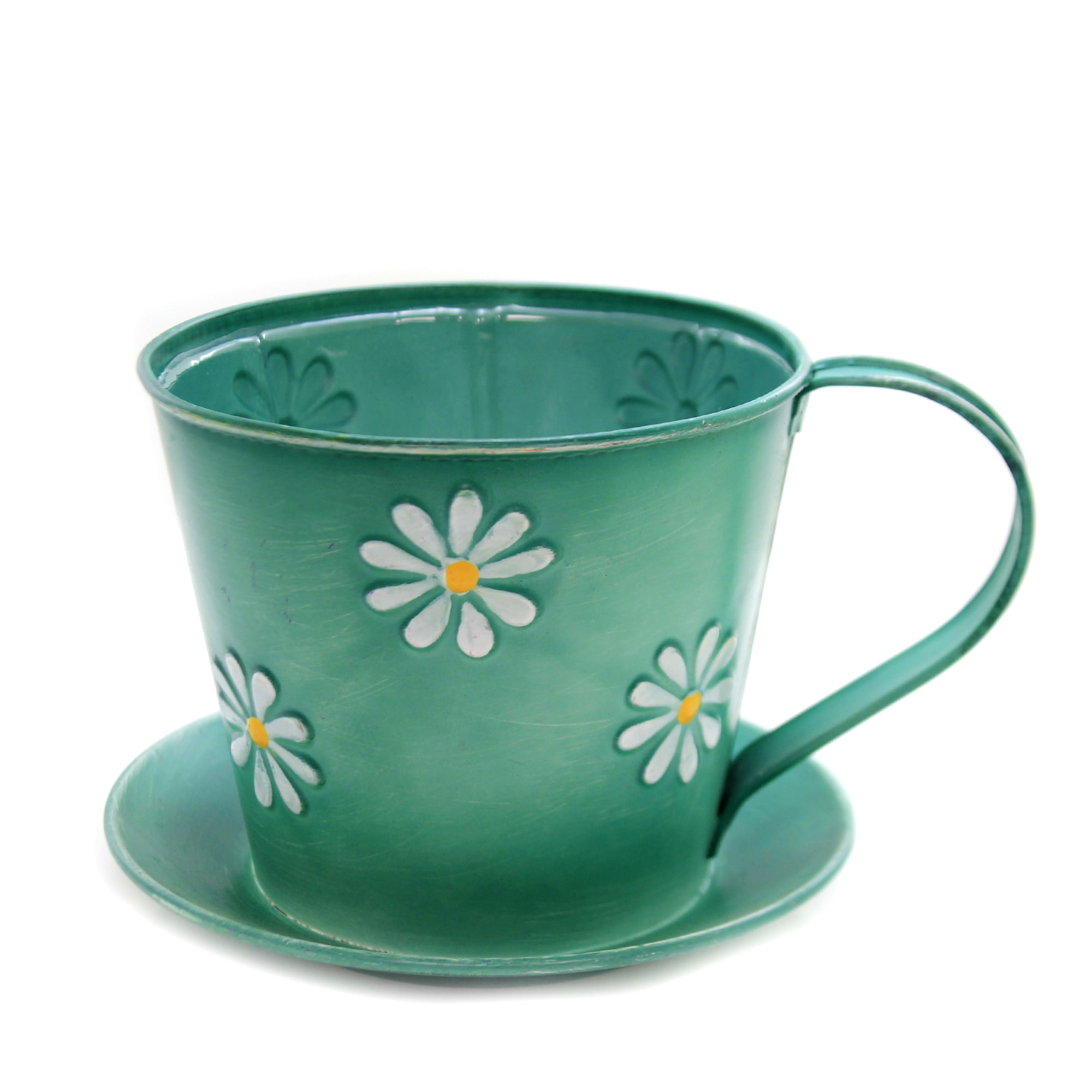Home & Garden TEACUP AND SAUCER PLANTER Metal Daisy Flower 9734606