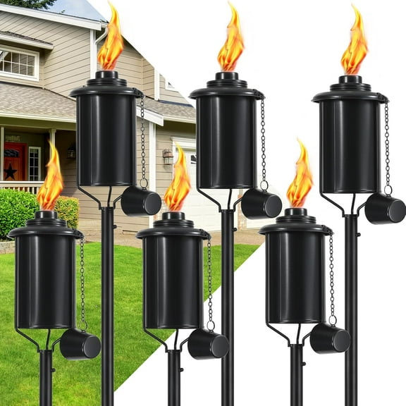 Home Garden Torches for Outside Set of 6, 16 Oz Outdoor Metal Torch Garden Torches for Outside 59 Inches, Citronella Torches Outdoor, Metal Torches for Party Patio Pathway