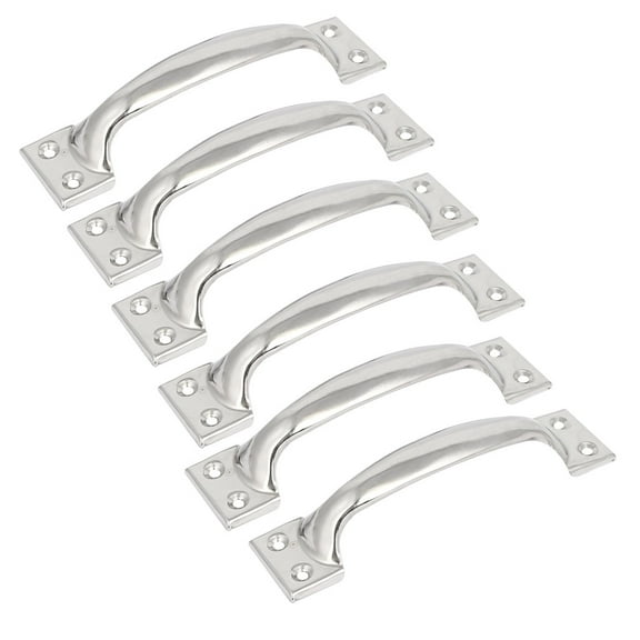 Unique Bargains Home Gate Door Stainless Steel 4 Holes Pull Handle Silver Tone 5.9" Length 6Pcs