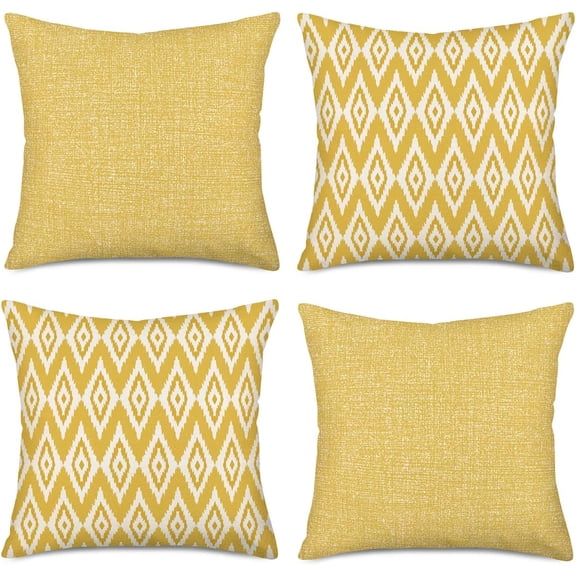 Home Geometric Set of 4 Throw Pillow Covers Modern Accent Decorative 20x20 Inch Yellow White Geometrical Abstract Pattern Pillow Cases Cushion Cover for Living Room Sofa Couch Decor