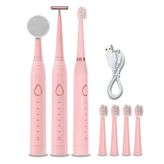 Home Gifts Matoen Electric Toothbrush, Beauty Electric Toothbrush Set - Including 5 Toothbrush Heads, 1 Massage Face-lifting Stick Head and 1 Facial Cleansing(Pink)