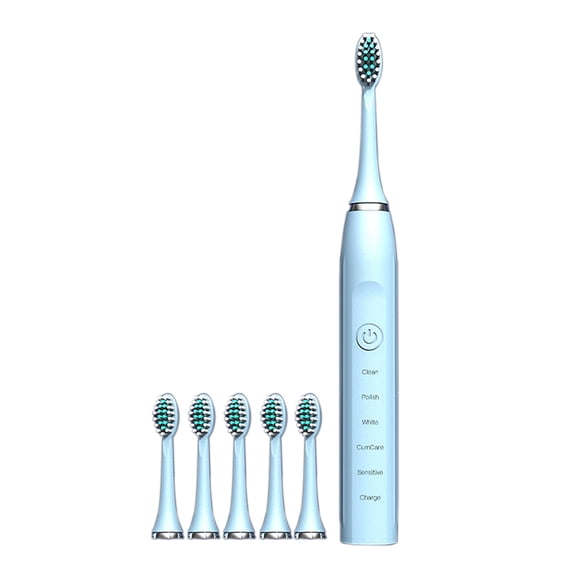 Home Gifts Matoen Electric Toothbrush, with 6 Brush Heads, 5 Cleaning Modes,Smart 20-speed Timer Electric Toothbrush IPX7 - Blue