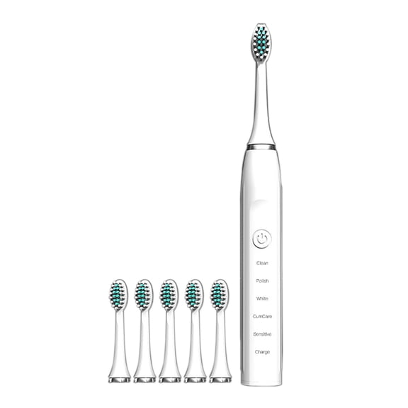 Home Gifts Matoen Electric Toothbrush, with 6 Brush Heads, 5 Cleaning Modes,Smart 20-speed Timer Electric Toothbrush IPX7 - White