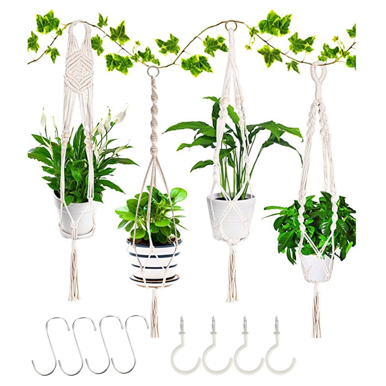 Home Gifts Matoen Hanging Planters, 4 Pcs 41 inch Hanging Pots, White Hanging Flower Pots