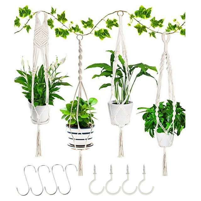 Home Gifts Matoen Hanging Planters, 4 Pcs 41 inch Hanging Pots, White