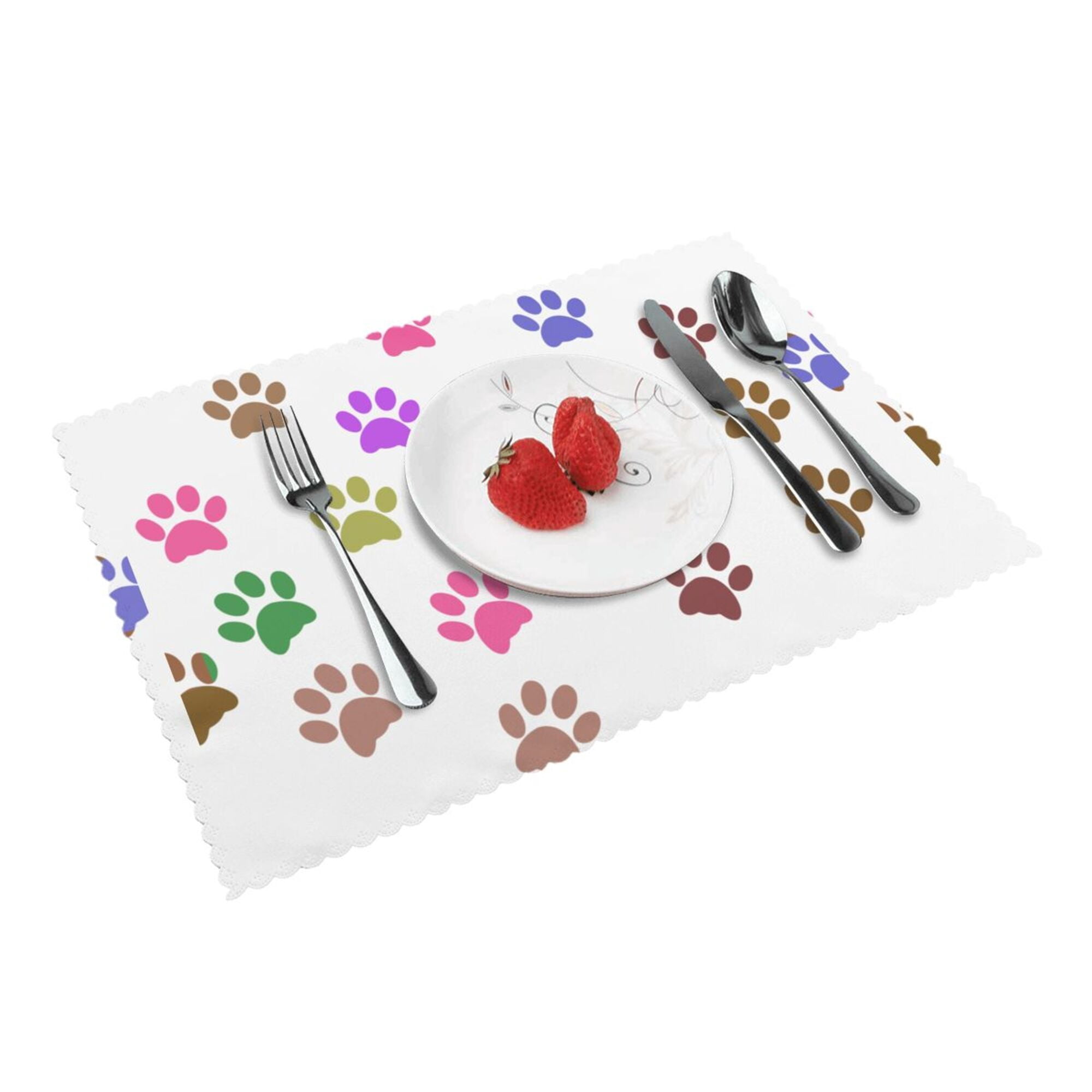 Home Golden Glitter Dog Paw Print Placemats Set Of 4 Washable Wipeable Place Mats Place Mats For ...