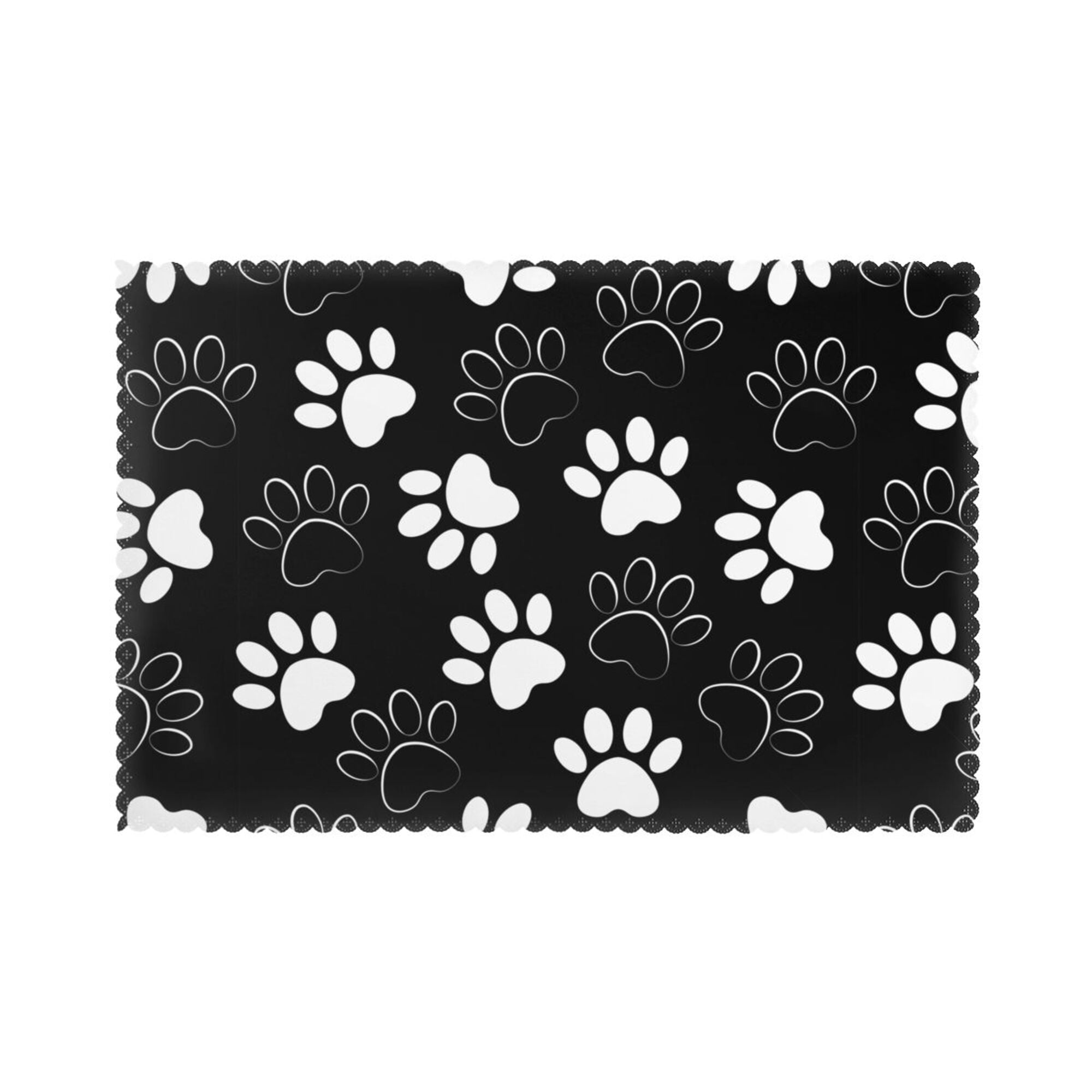 Home Golden Glitter Dog Paw Print Placemats Set Of 6 Washable Wipeable Place Mats Place Mats For ...