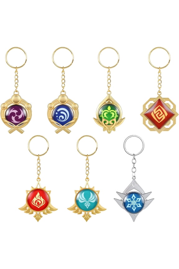 7 Pack Anime Game GI Vision Keychain, Anime Keyring, for Collection and Fans