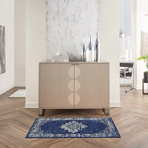 Home Grafix Traditional Navy Blue 2' x 4' Area-Rug, Easy Clean, Non Shedding, Bed Room, Living Room, Dining Room, Kitchen (2x4)