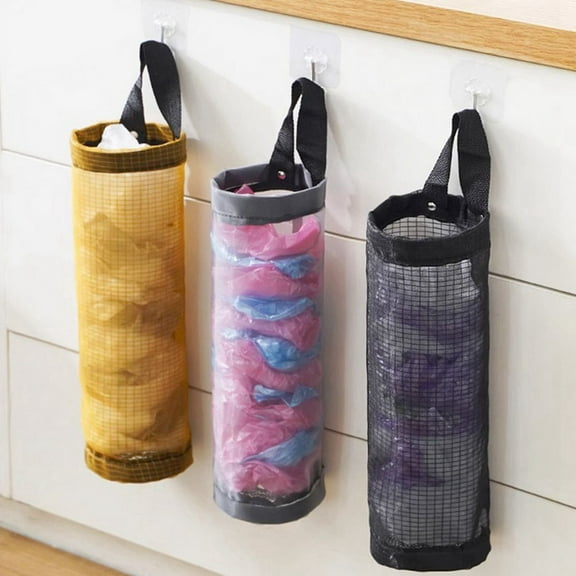 Home Grocery Bag Holder Wall Mount Plastic Bag Holder Dispenser Hanging Storage Trash Garbage Bags Black