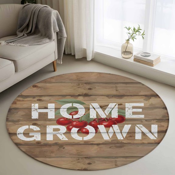Home Grown 3FT Round Area Rugs American Country Red Cherry Wood Grain Soft Small Round Rug Non-Slip, Ultra-Thin Indoor Circle Carpet for Bedroom Entryway Kitchen Bathroom