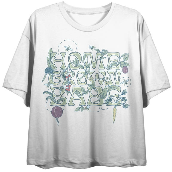 Home Grown Babe Crew Neck Short Sleeve Women's White Crop T-shirt-Medium