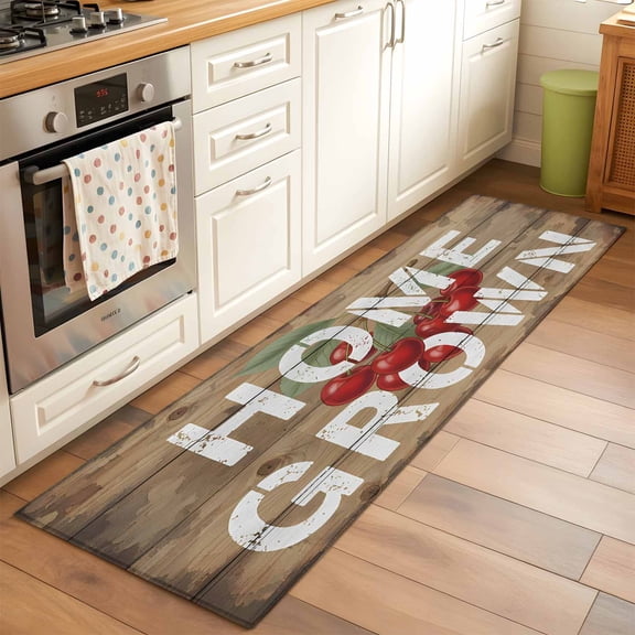 Home Grown Runner Rug for Hallway 2x6ft, American Country Red Cherry Wood Grain Non Slip Floor Mat Washable Low-Profile Indoor Carpet for Living Room, Bedroom, Dining Room