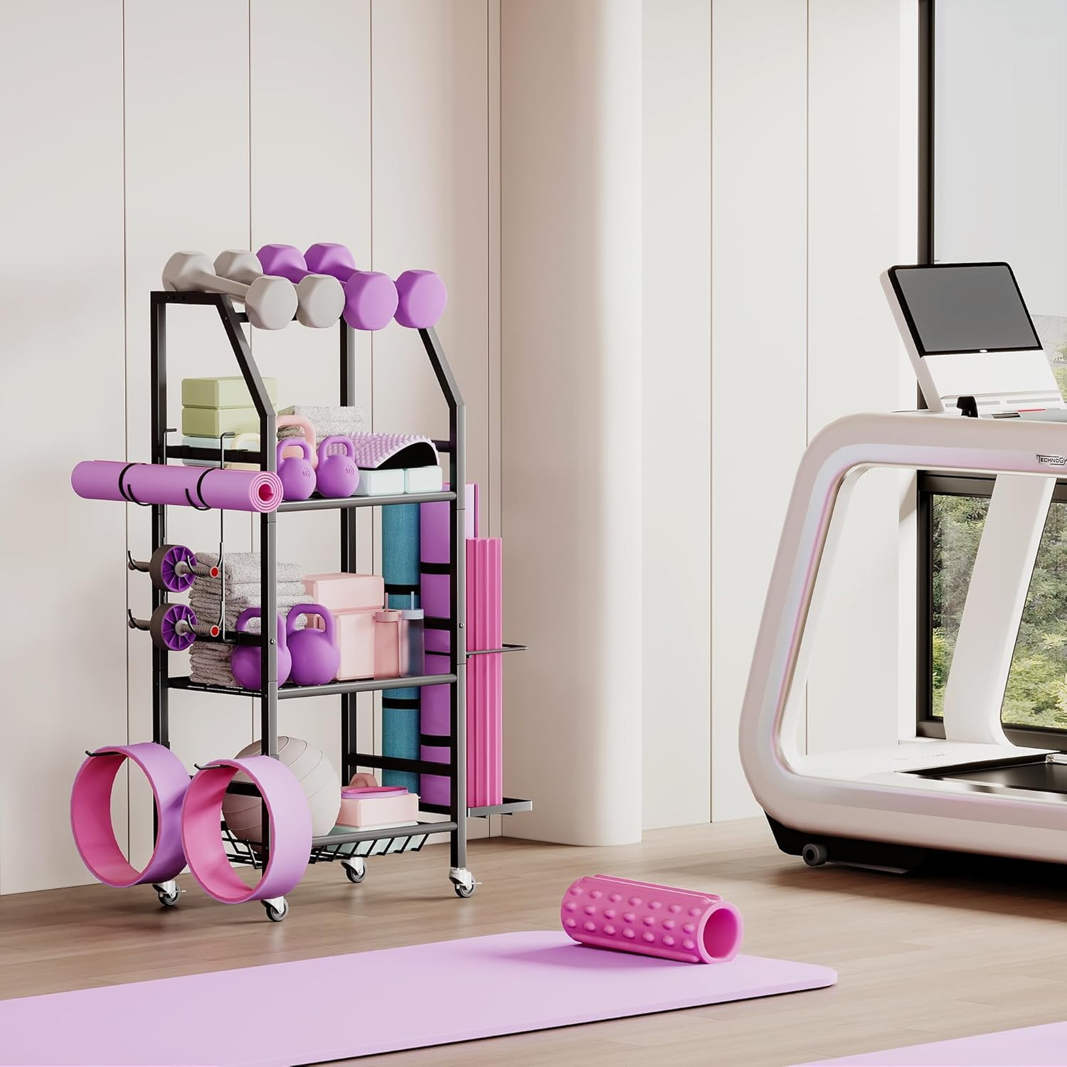 Home Gym Dumbbell Rack with Lockable Wheels, Weight Storage Stand and ...