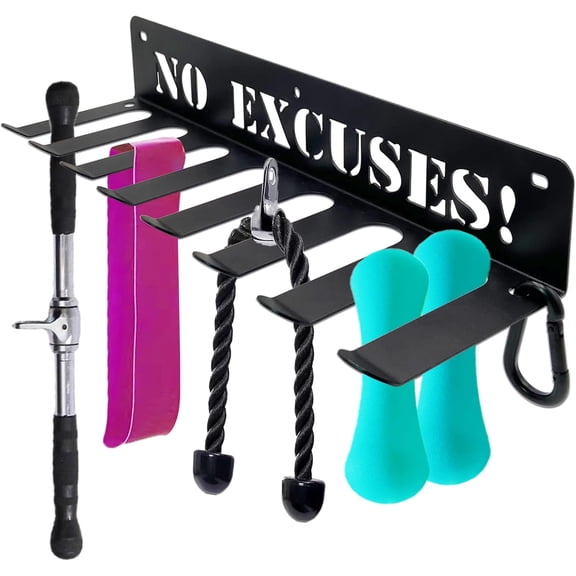 Home Gym Essentials - 16.7 Inch, 8 Hook Gym Storage Rack for Dumbbells, Resistance Bands, Barbell Bars, Jump Ropes & Lifting Belts