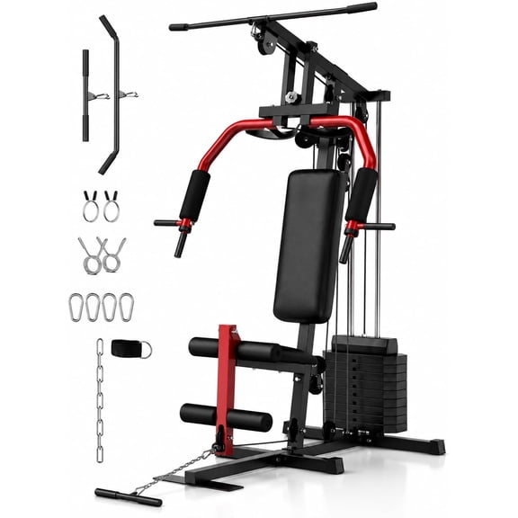 Home Gym Machine with 100LBS Weight Stack, Full Body Strength Trainer All-in-One Workout Equipment with Lat Pulldown, Chest Press, Low Row, Butterfly Arms, Leg Extension & Cable Station