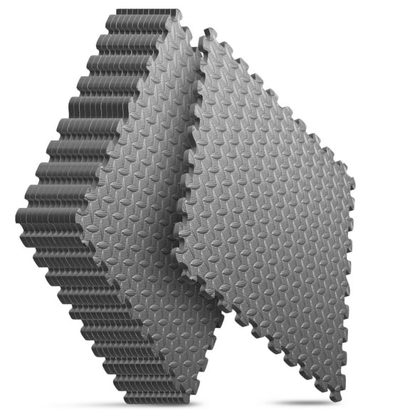 Home Gym Mat, Puzzle Exercise Mat, EVA Interlocking Foam Floor Tiles for Home Workout Equipment and Kids' Play Areas - 24 in x 24 in x in - 12 Tiles Grey