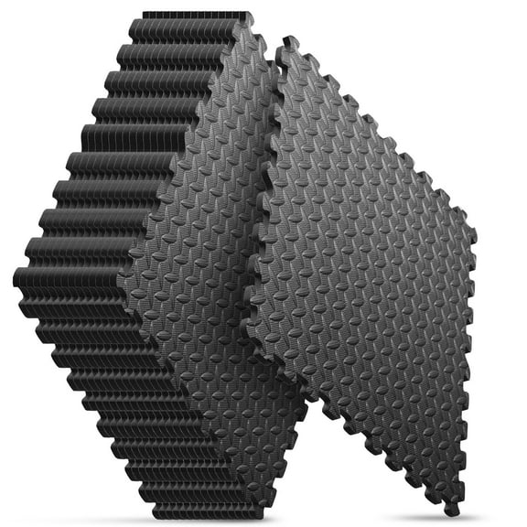 Home Gym Mat, Puzzle Exercise Mat, EVA Interlocking Foam Floor Tiles for Home Workout Equipment and Kids' Play Areas - Black, 24 in x 24 in x in - 16 Tiles